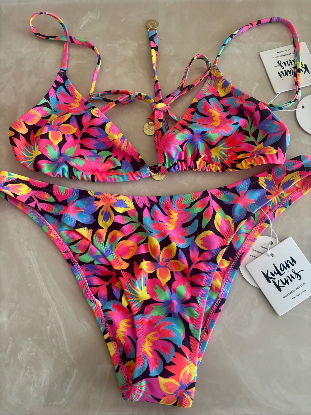 Kulani Kinis Disco Doll Black Neon Floral Bikini Set
